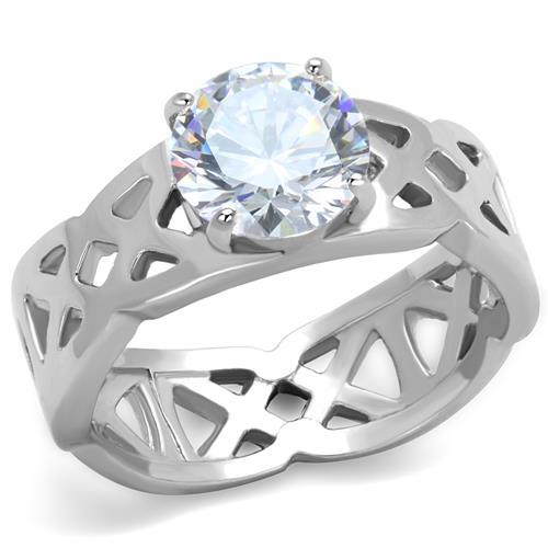 JCE1772 High polished (no plating) Stainless Steel Ring with AAA Grade CZ  in Clear