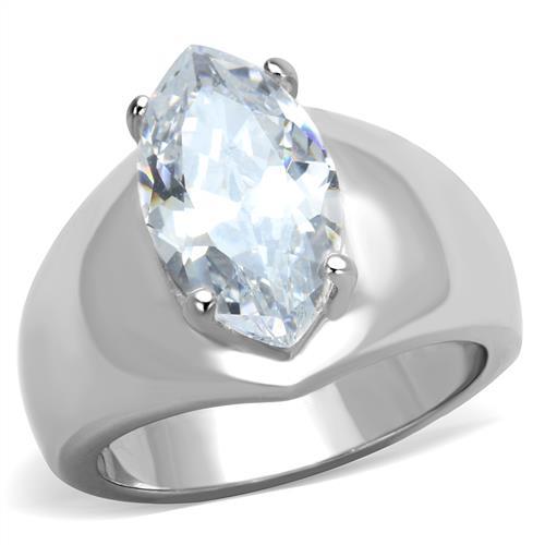 JCE1774 High polished (no plating) Stainless Steel Ring with AAA Grade CZ  in Clear