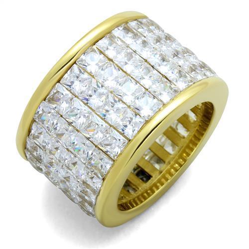 JCE1783 IP Gold(Ion Plating) Stainless Steel Ring with AAA Grade CZ  in Clear