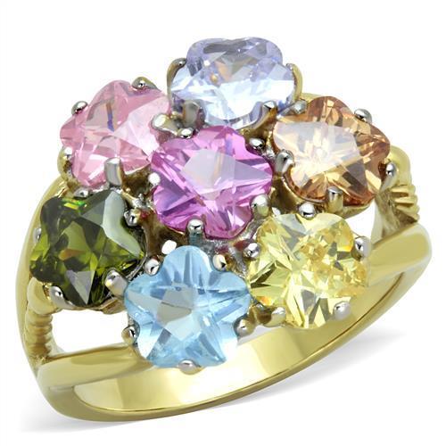 JCE1791 Two-Tone IP Gold (Ion Plating) Stainless Steel Ring with Assorted  in Multi Color