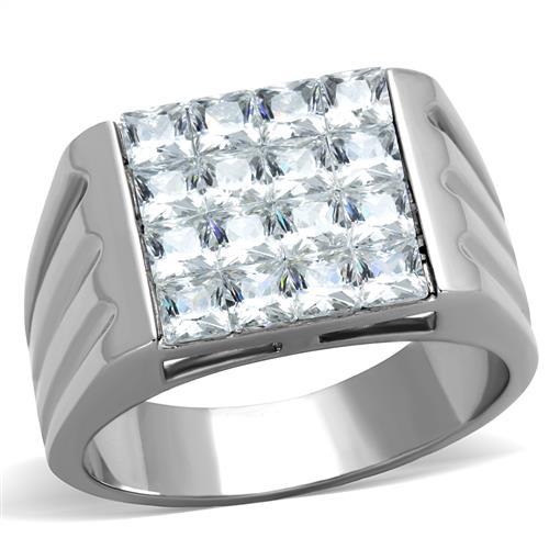 JCE1803 High polished (no plating) Stainless Steel Ring with AAA Grade CZ  in Clear