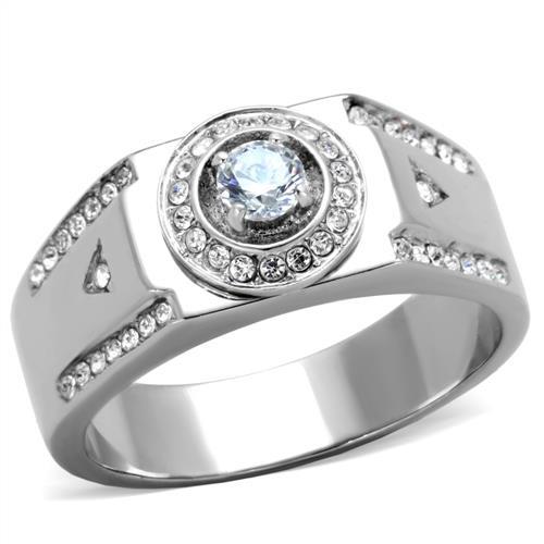 JCE1819 High polished (no plating) Stainless Steel Ring with AAA Grade CZ  in Clear