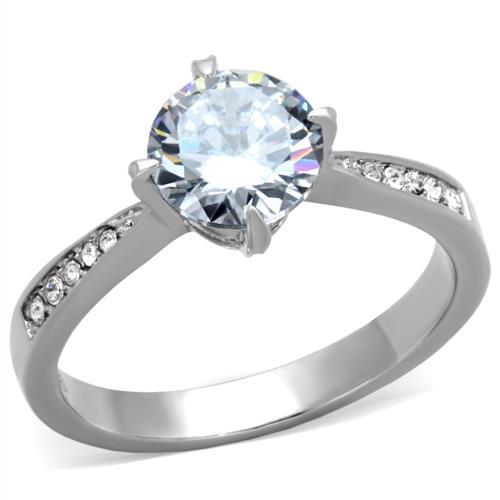 JCE1822 High polished (no plating) Stainless Steel Ring with AAA Grade CZ  in Clear