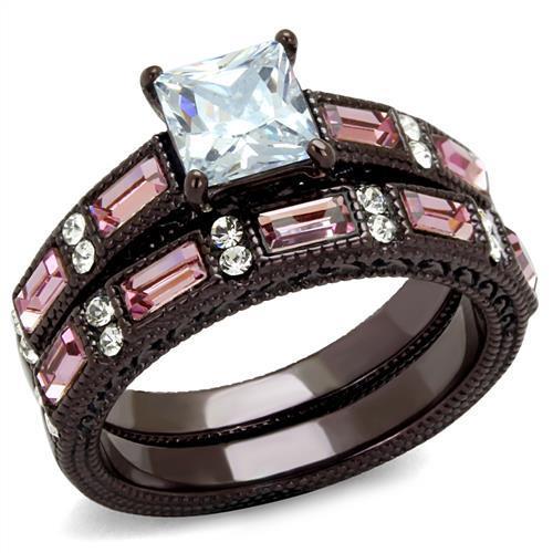 JCE1829DC IP Dark Brown (IP coffee) Stainless Steel Ring with AAA Grade CZ  in Clear