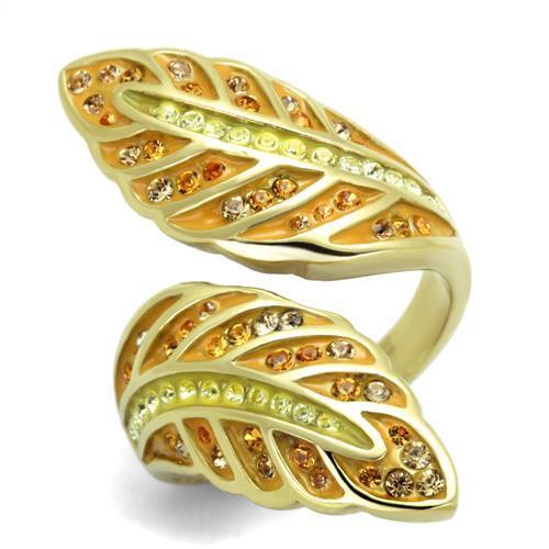JCE1849 IP Gold(Ion Plating) Stainless Steel Ring with Top Grade Crystal  in Multi Color