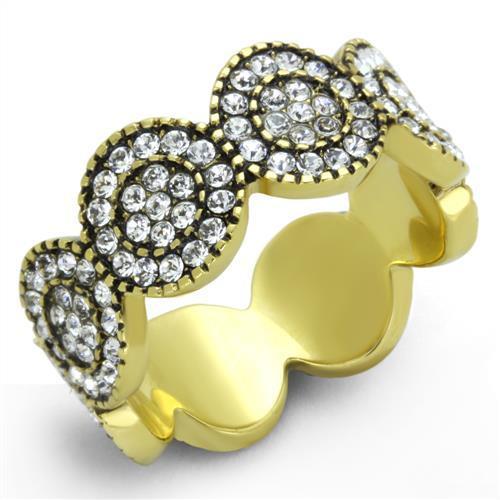 JCE1875 IP Gold(Ion Plating) Stainless Steel Ring with Top Grade Crystal  in Clear