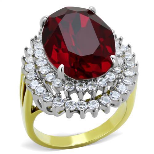 JCE1893 Two-Tone IP Gold (Ion Plating) Stainless Steel Ring with Top Grade Crystal  in Siam