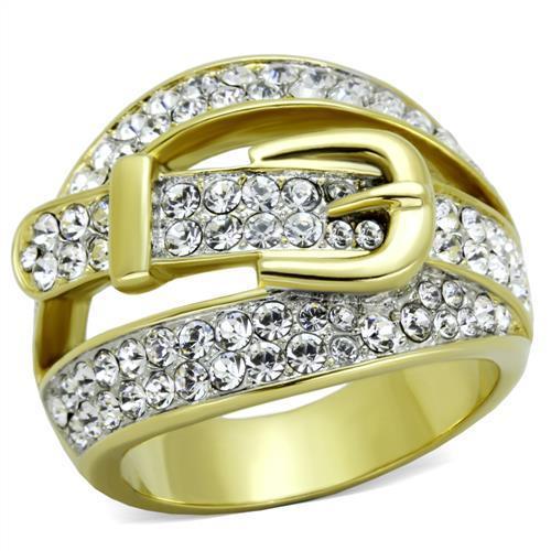 JCE1906 Two-Tone IP Gold (Ion Plating) Stainless Steel Ring with Top Grade Crystal  in Clear