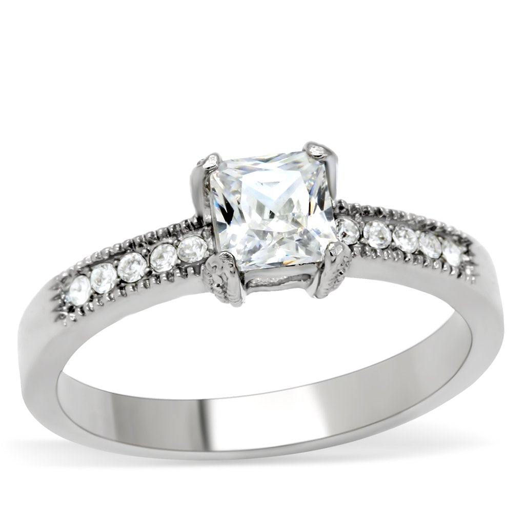 JCE199 High polished (no plating) Stainless Steel Ring with AAA Grade CZ  in Clear
