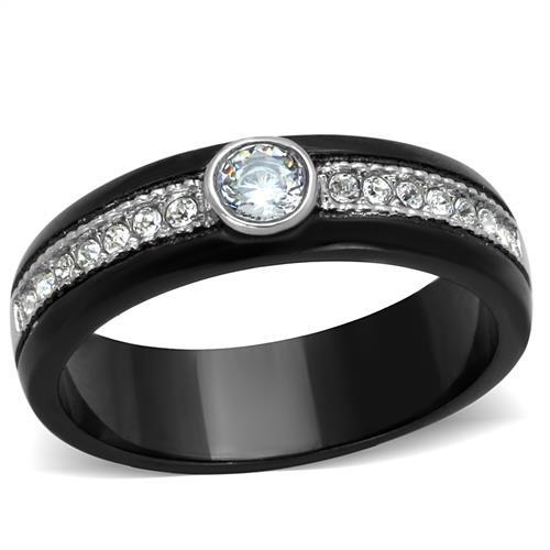 JCE2019 Two-Tone IP Black (Ion Plating) Stainless Steel Ring with AAA Grade CZ  in Clear