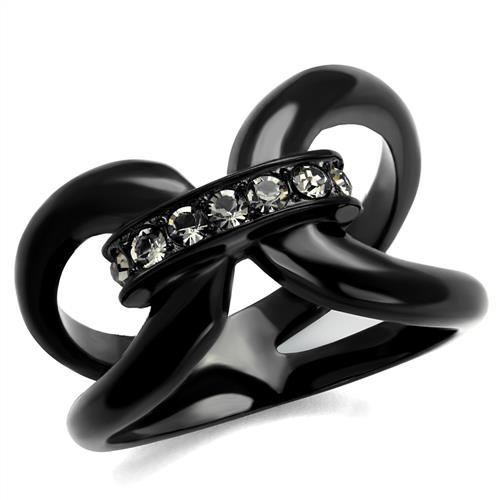 JCE2098 IP Black(Ion Plating) Stainless Steel Ring with Top Grade Crystal  in Black Diamond