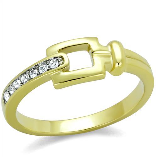 JCE2164 Two-Tone IP Gold (Ion Plating) Stainless Steel Ring with Top Grade Crystal  in Clear