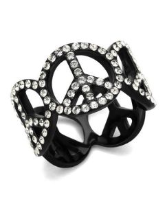 JCE2194 IP Black(Ion Plating) Stainless Steel Ring with Top Grade Crystal  in Clear