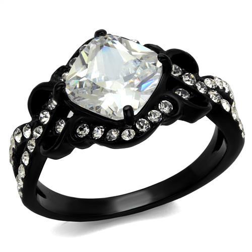 JCE2288 IP Black(Ion Plating) Stainless Steel Ring with AAA Grade CZ  in Clear