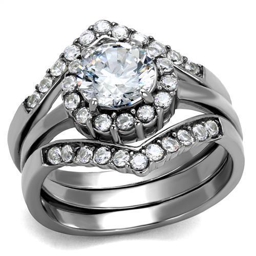 JCE2297 High polished (no plating) Stainless Steel Ring with AAA Grade CZ  in Clear
