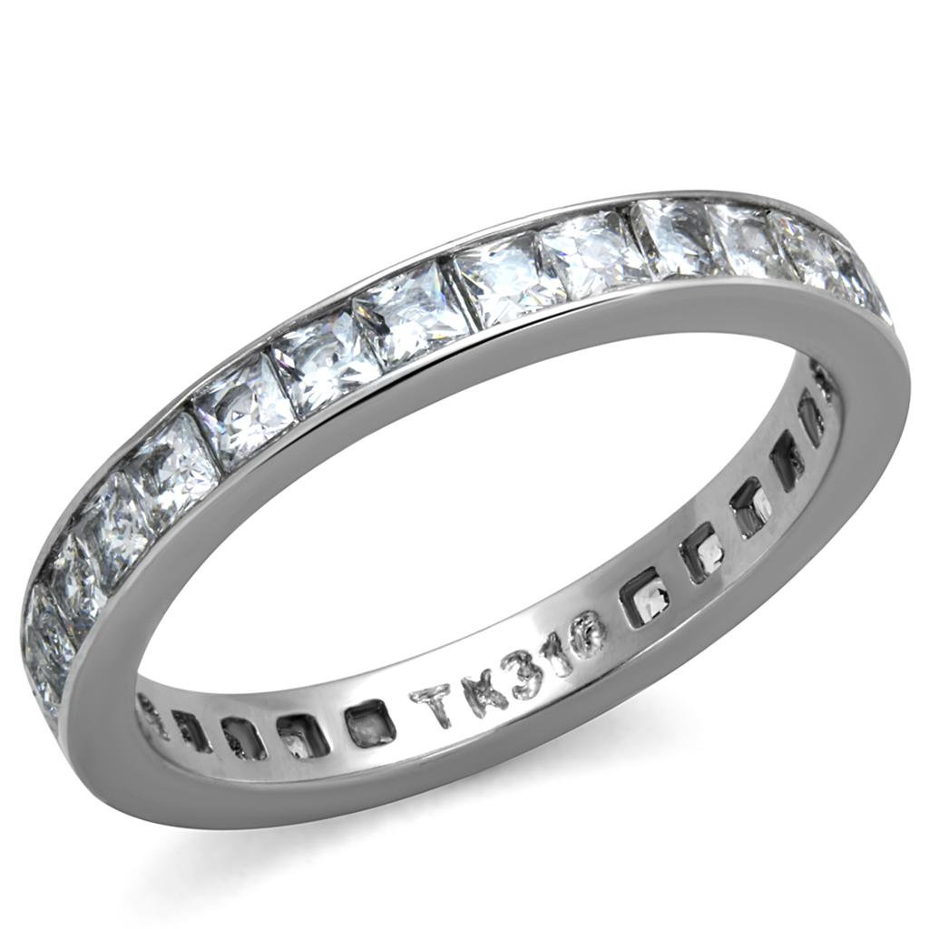 JCE2344 High polished (no plating) Stainless Steel Ring with AAA Grade CZ  in Clear