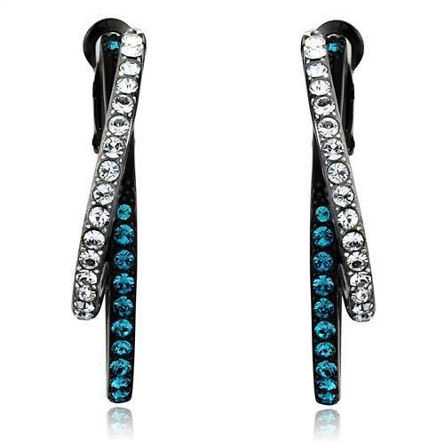 JCE2533 Two-Tone IP Black (Ion Plating) Stainless Steel Earrings with Top Grade Crystal  in Blue Zircon
