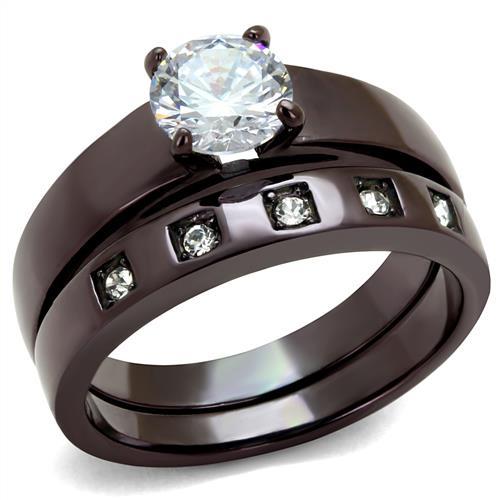 JCE2547 IP Dark Brown (IP coffee) Stainless Steel Ring with AAA Grade CZ  in Clear