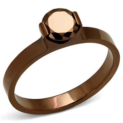 JCE2593 IP Coffee light Stainless Steel Ring with AAA Grade CZ  in Light Coffee