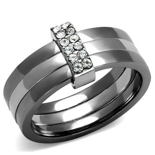 JCE2599 Two Tone IP Light Black (IP Gun) Stainless Steel Ring with Top Grade Crystal  in Clear