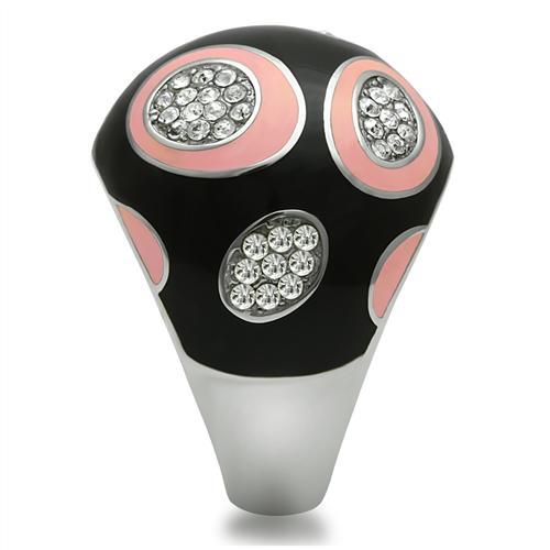 JCE263 High polished (no plating) Stainless Steel Ring with Top Grade Crystal  in Clear