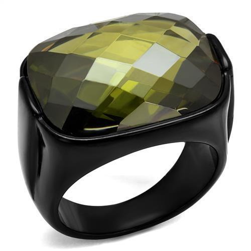 JCE2639 IP Black(Ion Plating) Stainless Steel Ring with AAA Grade CZ  in Olivine color