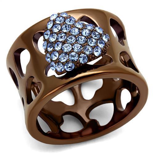 JCE2676 IP Coffee light Stainless Steel Ring with Top Grade Crystal  in Aquamarine
