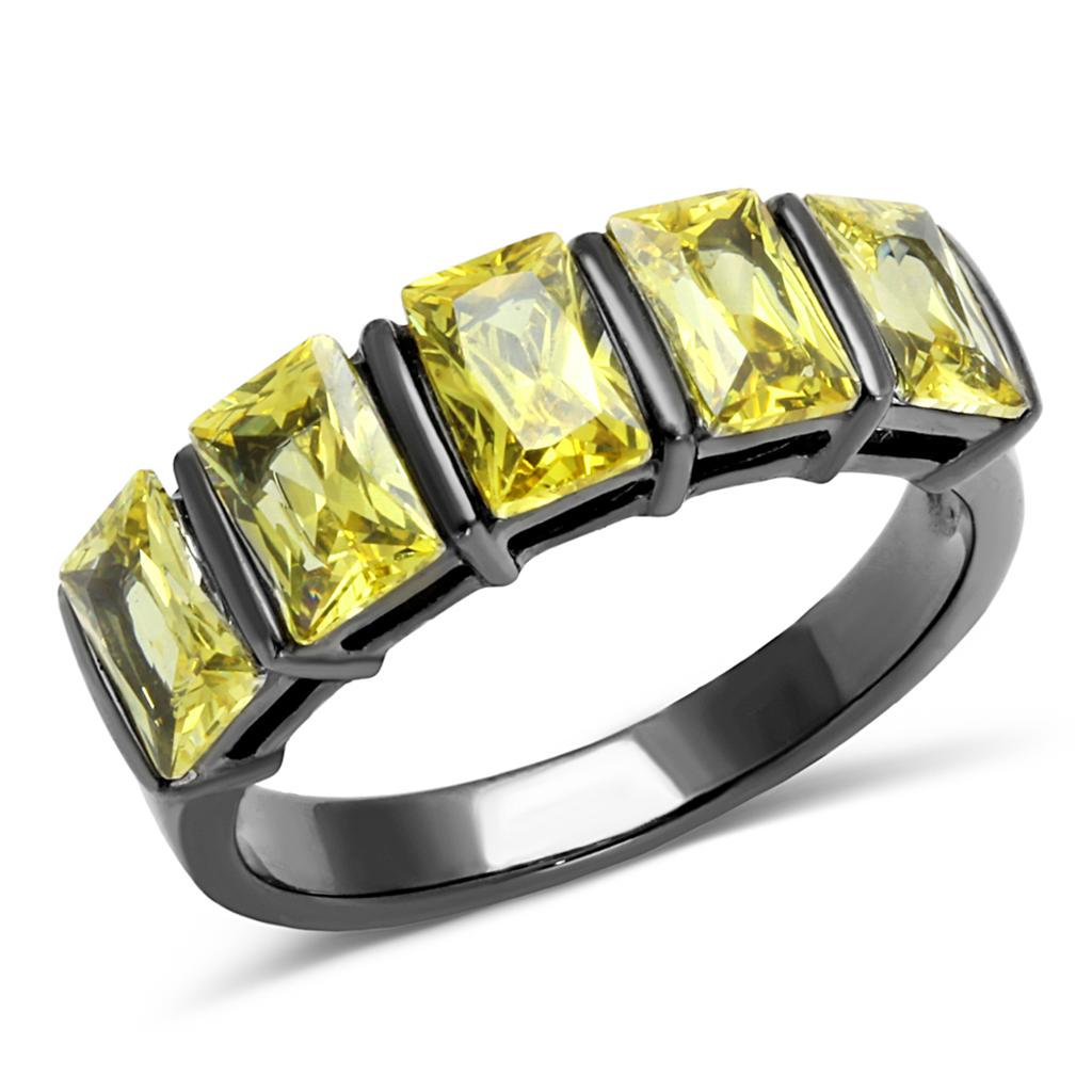 JCE2683 IP Light Black  (IP Gun) Stainless Steel Ring with AAA Grade CZ  in Topaz
