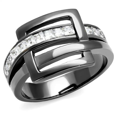JCE2690 IP Light Black  (IP Gun) Stainless Steel Ring with AAA Grade CZ  in Clear