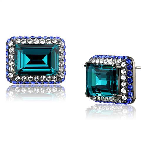 JCE2812 IP Light Black  (IP Gun) Stainless Steel Earrings with Top Grade Crystal  in Blue Zircon