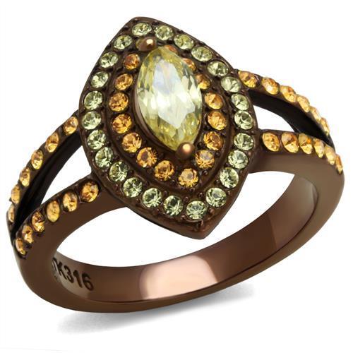 JCE2838 IP Coffee light Stainless Steel Ring with AAA Grade CZ  in Citrine Yellow