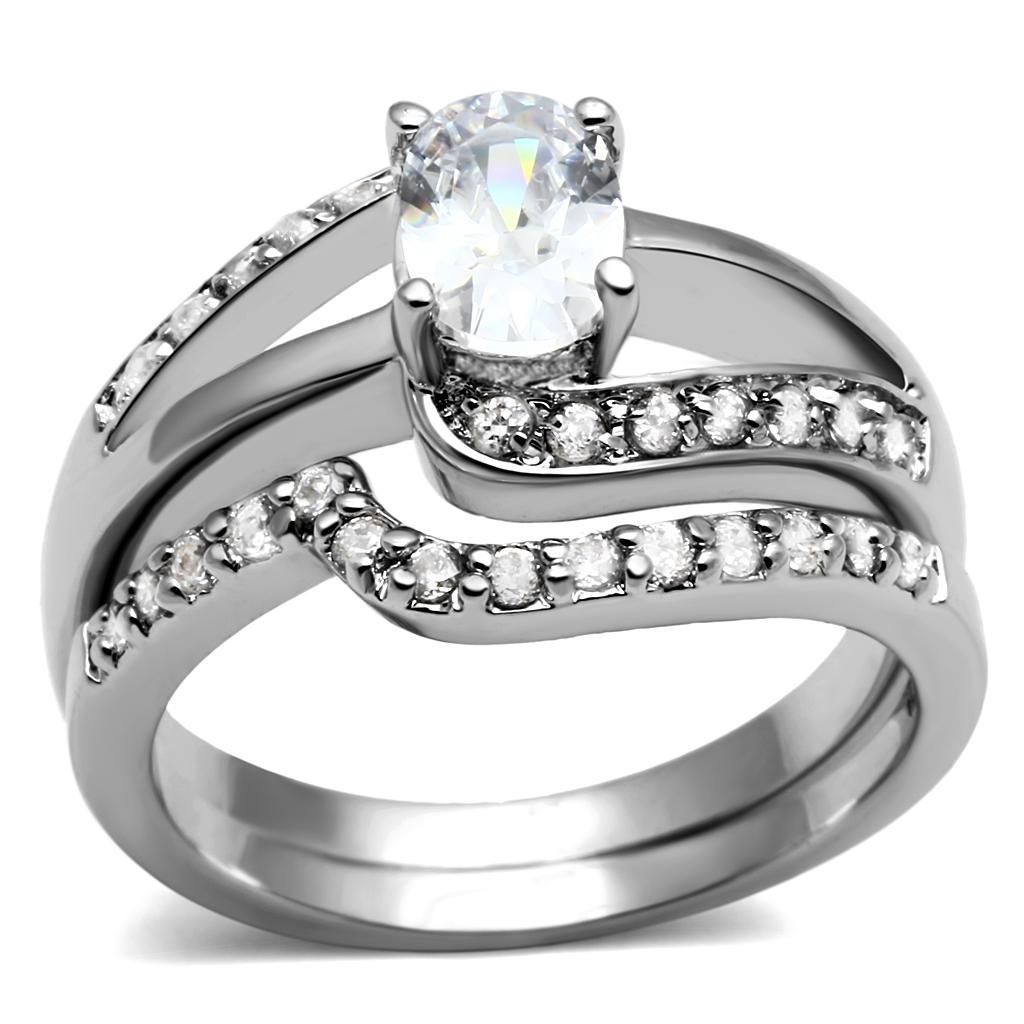 JCE2879 High polished (no plating) Stainless Steel Ring with AAA Grade CZ  in Clear