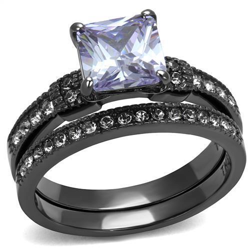 JCE2970 IP Light Black  (IP Gun) Stainless Steel Ring with AAA Grade CZ  in Light Amethyst