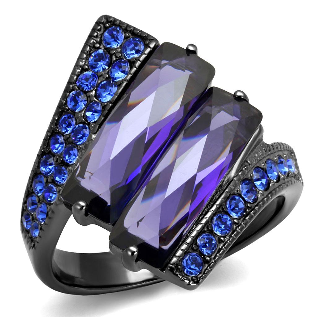 JCE2996 IP Light Black  (IP Gun) Stainless Steel Ring with AAA Grade CZ  in Tanzanite