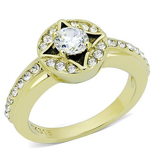 JCE3034 IP Gold(Ion Plating) Stainless Steel Ring with AAA Grade CZ  in Clear