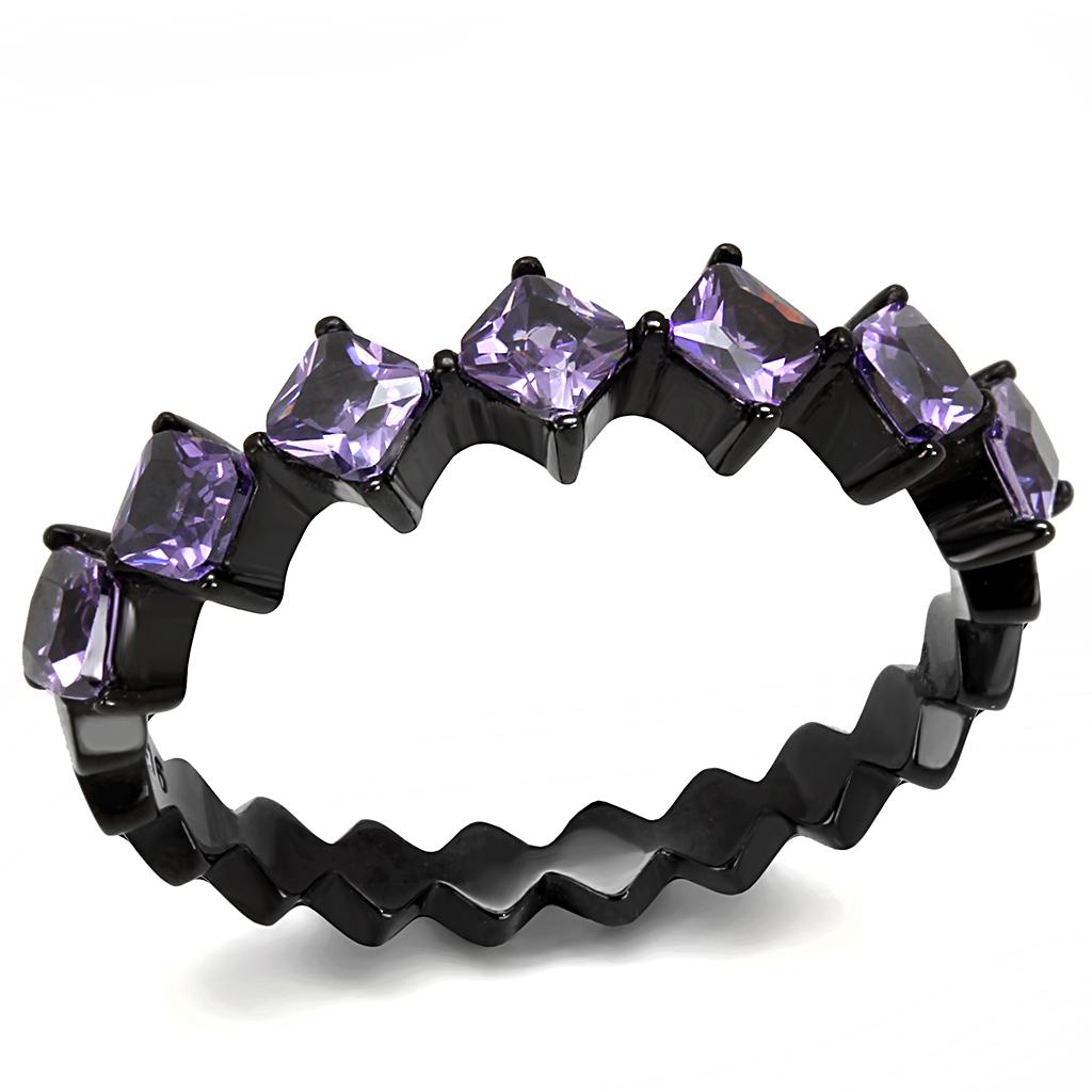 JCE3054 IP Black(Ion Plating) Stainless Steel Ring with AAA Grade CZ  in Amethyst