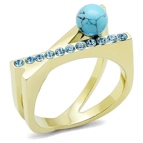 JCE3130 IP Gold(Ion Plating) Stainless Steel Ring with Synthetic Turquoise in Turquoise