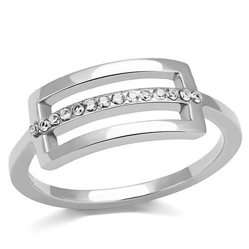 JCE3177 High polished (no plating) Stainless Steel Ring with AAA Grade CZ  in Clear