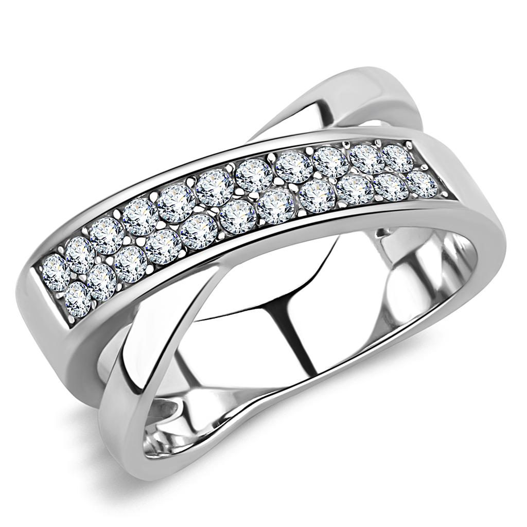 JCE3436 High polished (no plating) Stainless Steel Ring with Top Grade Crystal  in Clear