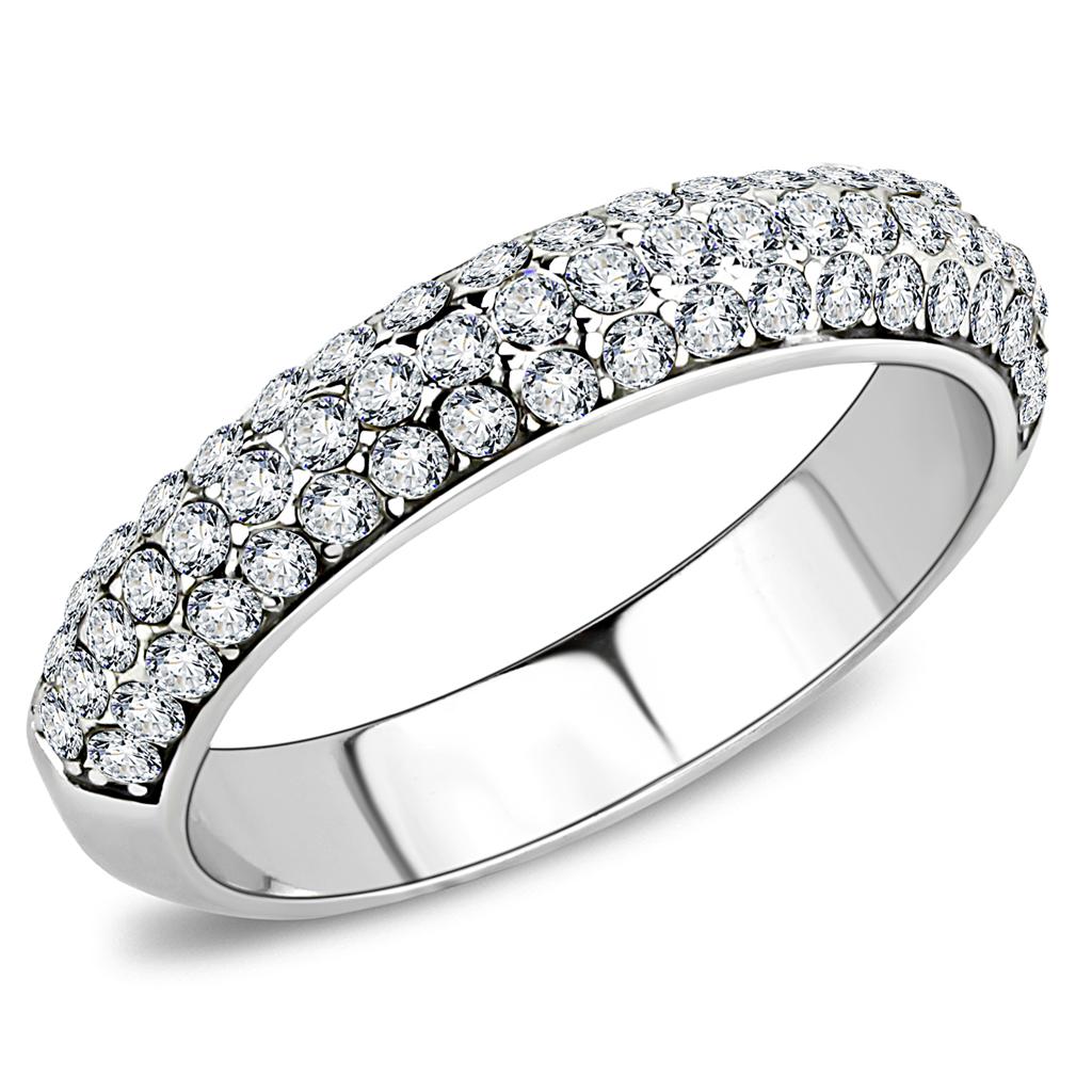 JCE3437 High polished (no plating) Stainless Steel Ring with Top Grade Crystal  in Clear