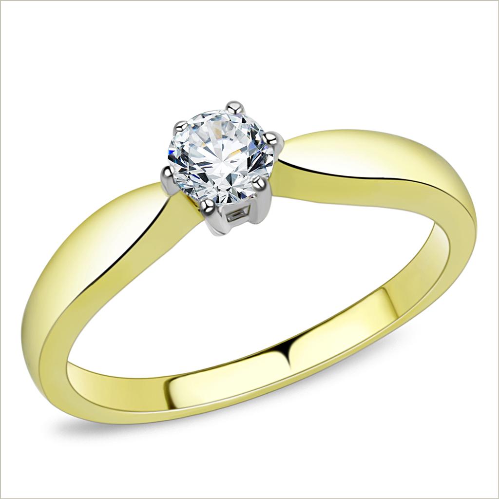 JCE3440 Two-Tone IP Gold (Ion Plating) Stainless Steel Ring with AAA Grade CZ  in Clear