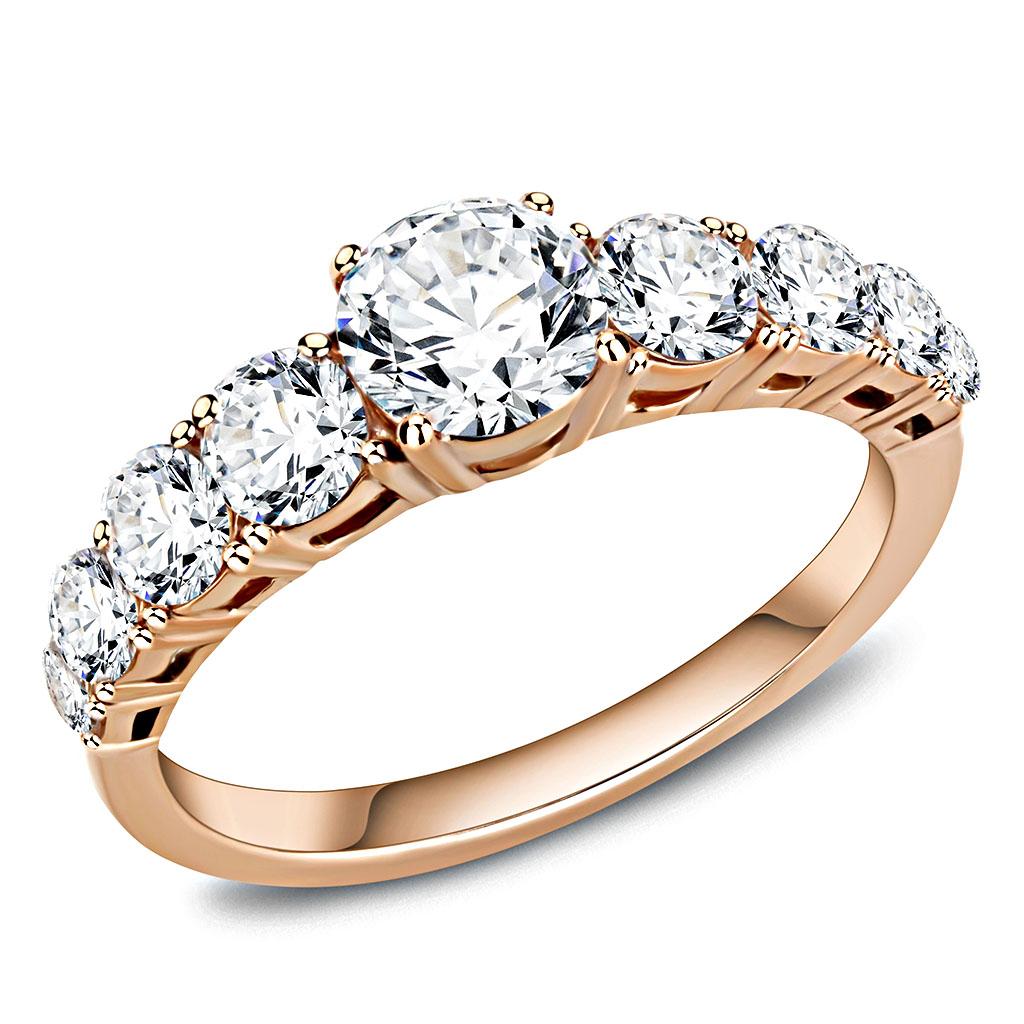 JCE3516 IP Rose Gold(Ion Plating) Stainless Steel Ring with AAA Grade CZ  in Clear