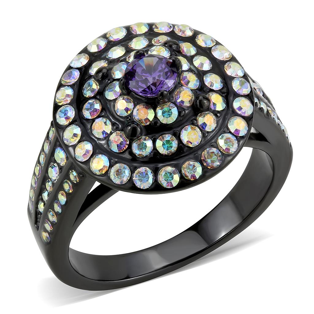 JCE3580 IP Black(Ion Plating) Stainless Steel Ring with Assorted  in Multi Color
