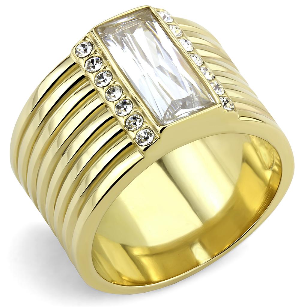 JCE3581 IP Gold(Ion Plating) Stainless Steel Ring with AAA Grade CZ  in Clear