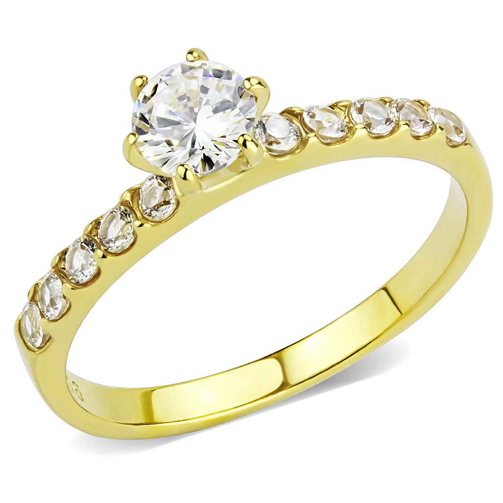 JCE3605 IP Gold(Ion Plating) Stainless Steel Ring with AAA Grade CZ  in Clear