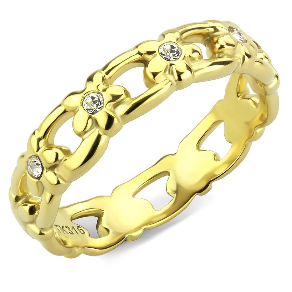 JCE3629 IP Gold(Ion Plating) Stainless Steel Ring with Top Grade Crystal  in Clear