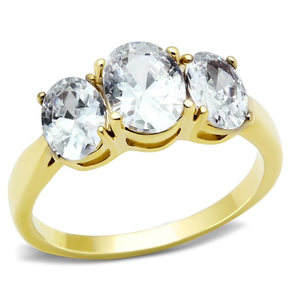 JCE3671 IP Gold(Ion Plating) Stainless Steel Ring with AAA Grade CZ  in Clear