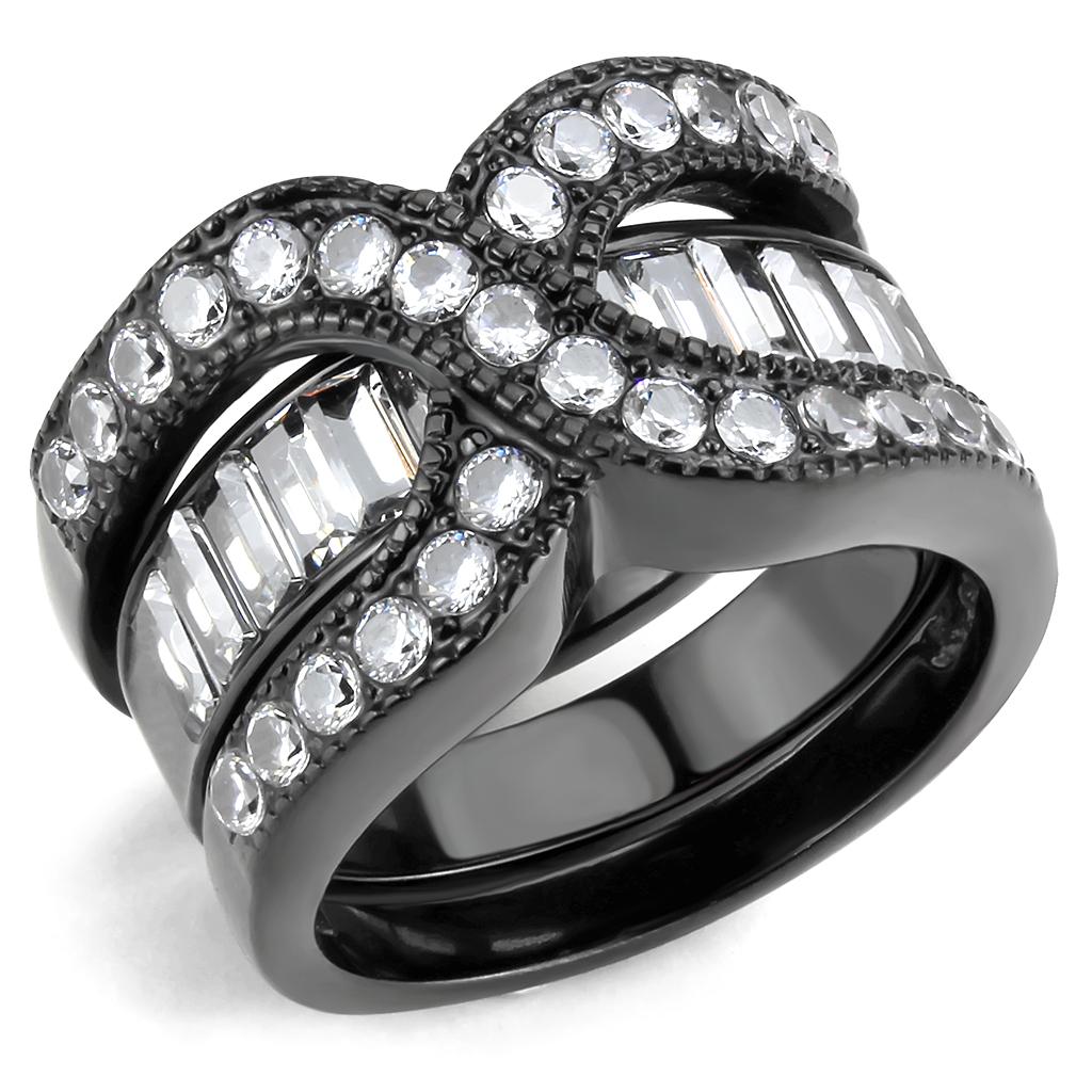 JCE3694 IP Black(Ion Plating) Stainless Steel Ring with AAA Grade CZ  in Clear
