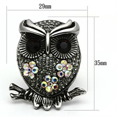 JCE603 High polished (no plating) Stainless Steel Ring with Top Grade Crystal  in Smoked Quartz