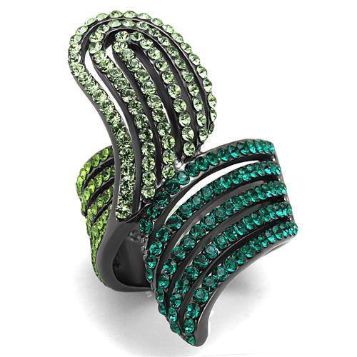 JCE691LJ IP Light Black  (IP Gun) Stainless Steel Ring with Top Grade Crystal  in Multi Color